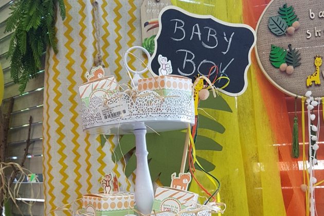 baby shower διακόσμηση, τουρτιέρα με δωράκια