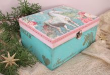 χριστουγεννιάτικες κατασκευές: ντεκουπάζ κουτί μονόκερος με vintage διάθεση